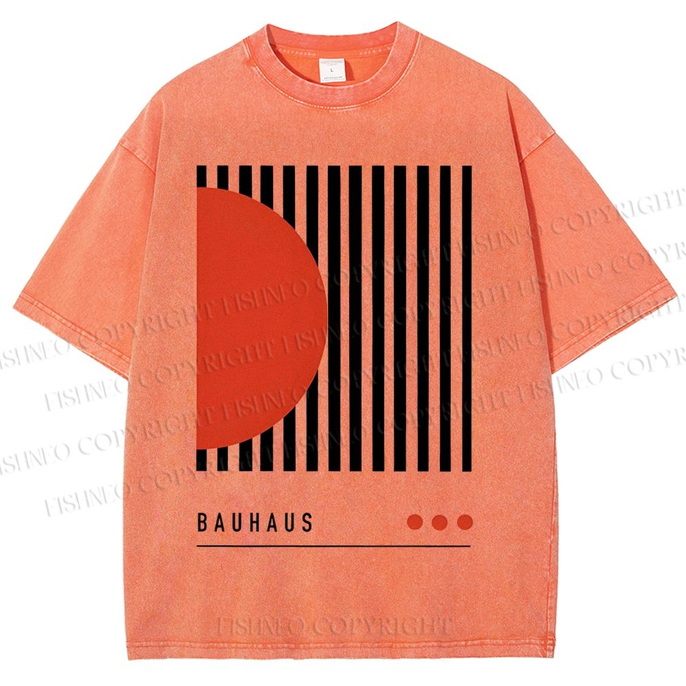 Unisex Bauhaus Geometric Lines Printed Washed Tee