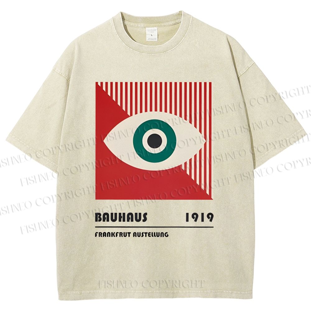 Unisex Bauhaus Geometry Eyes Printed Washed Tee