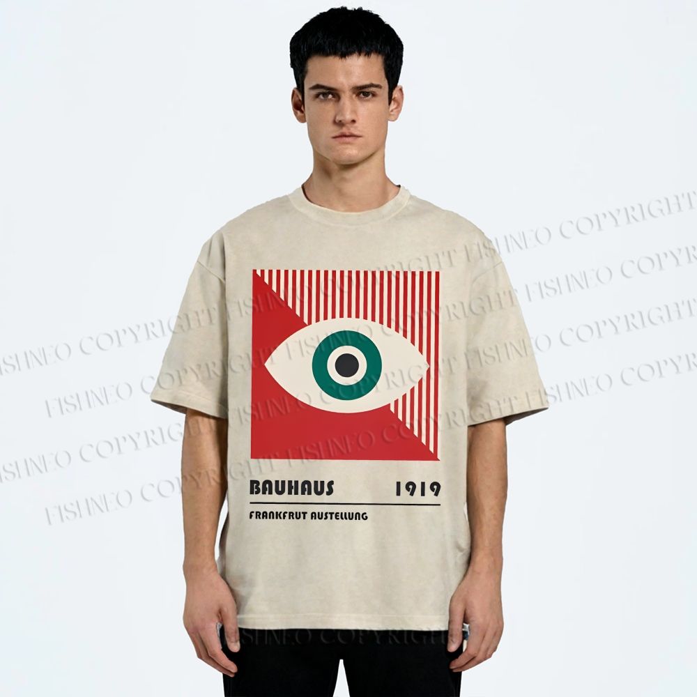 Unisex Bauhaus Geometry Eyes Printed Washed Tee