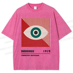 Unisex Bauhaus Geometry Eyes Printed Washed Tee