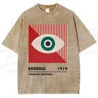 Unisex Bauhaus Geometry Eyes Printed Washed Tee