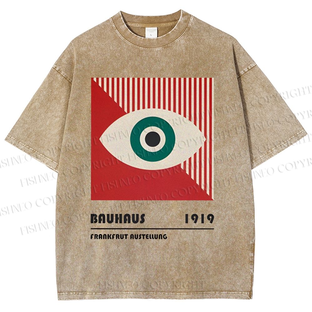 Unisex Bauhaus Geometry Eyes Printed Washed Tee