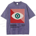 Unisex Bauhaus Geometry Eyes Printed Washed Tee