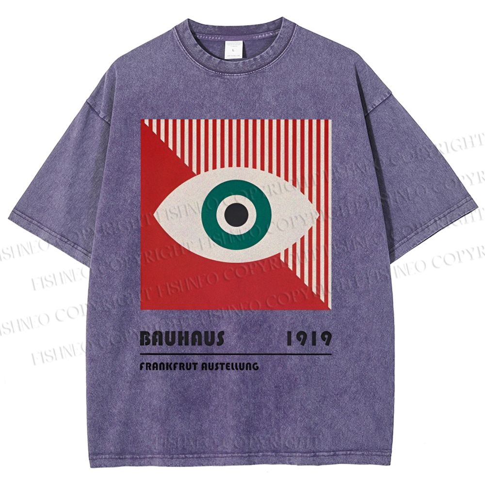 Unisex Bauhaus Geometry Eyes Printed Washed Tee
