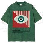 Unisex Bauhaus Geometry Eyes Printed Washed Tee