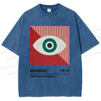 Unisex Bauhaus Geometry Eyes Printed Washed Tee