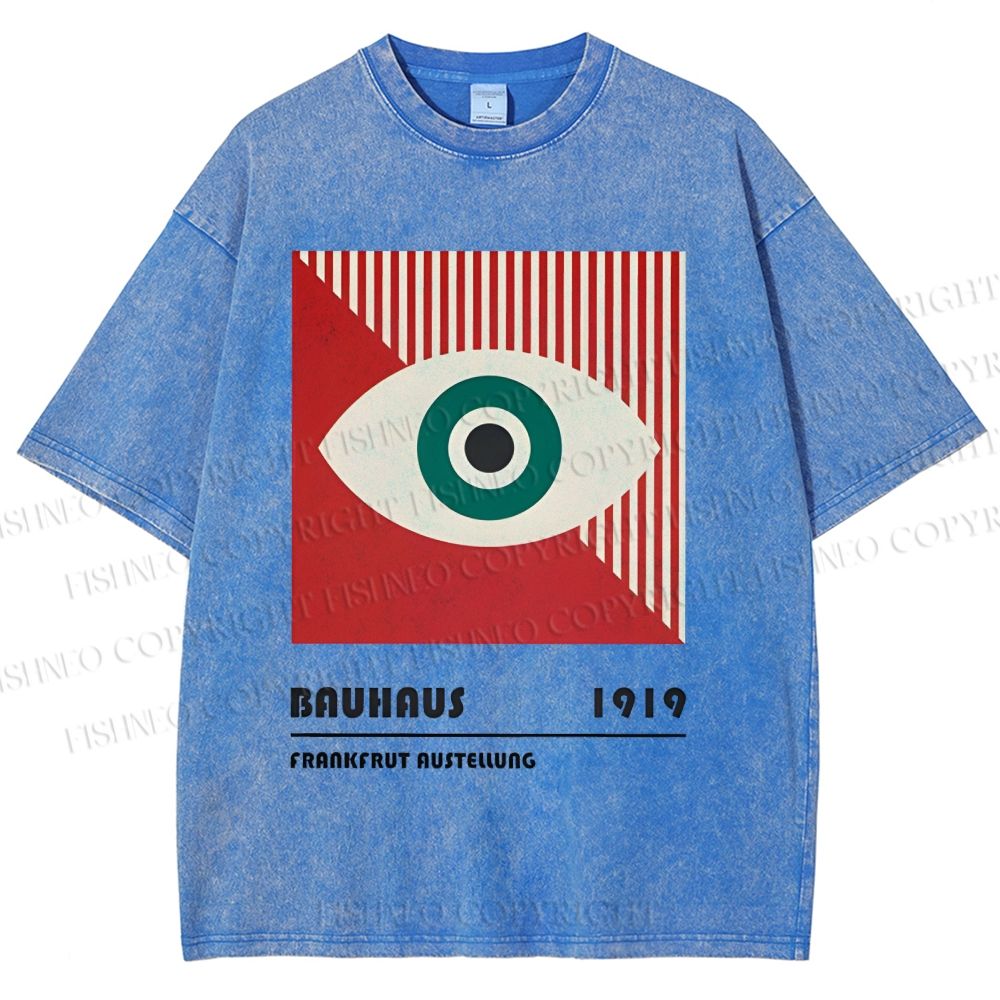 Unisex Bauhaus Geometry Eyes Printed Washed Tee