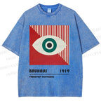 Unisex Bauhaus Geometry Eyes Printed Washed Tee