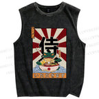 Unisex Frog Ramen Printed Washed Tank Top