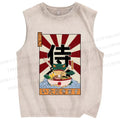 Unisex Frog Ramen Printed Washed Tank Top