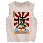 Unisex Frog Ramen Printed Washed Tank Top