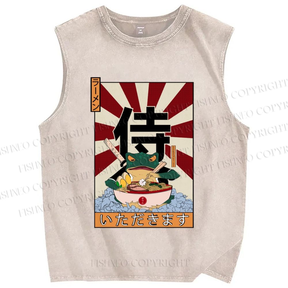 Unisex Frog Ramen Printed Washed Tank Top