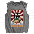 Unisex Frog Ramen Printed Washed Tank Top