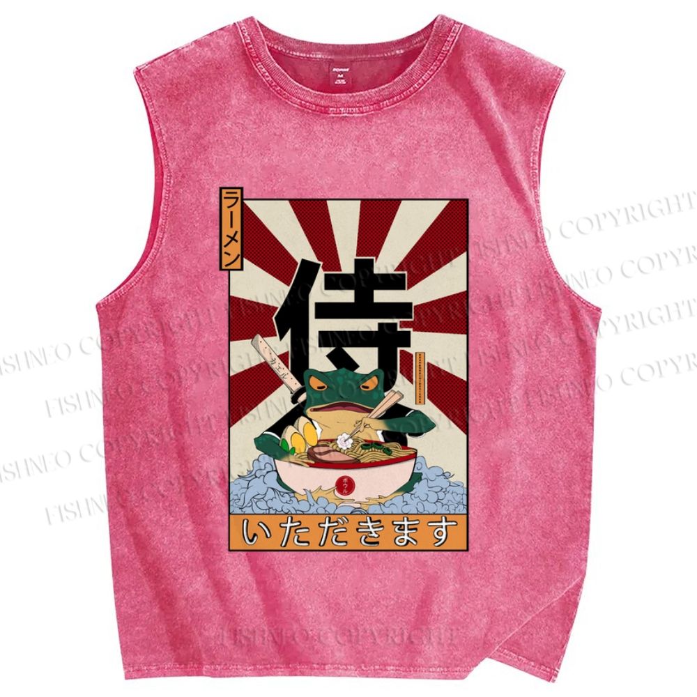 Unisex Frog Ramen Printed Washed Tank Top