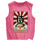 Unisex Frog Ramen Printed Washed Tank Top