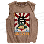 Unisex Frog Ramen Printed Washed Tank Top
