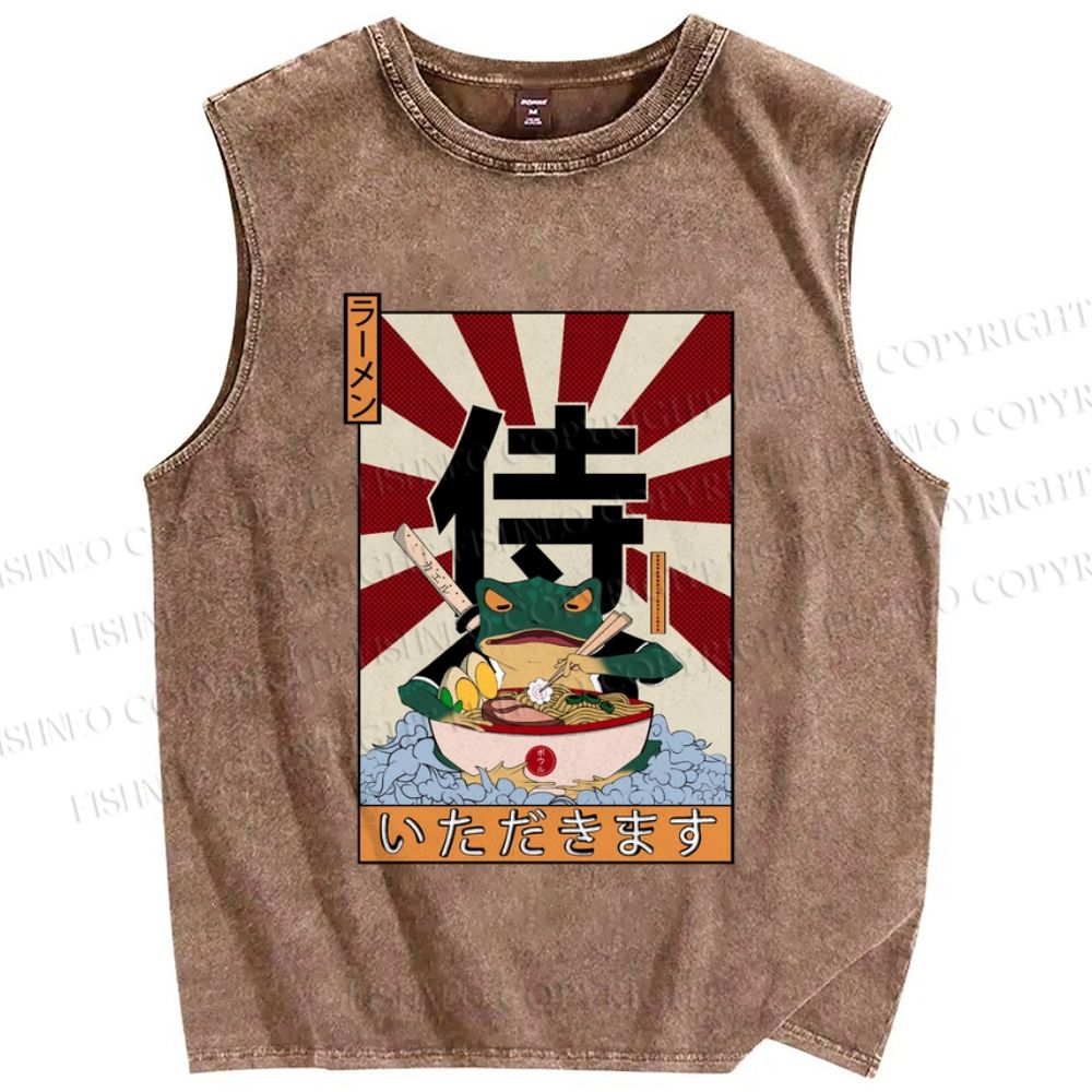 Unisex Frog Ramen Printed Washed Tank Top