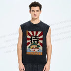 Unisex Frog Ramen Printed Washed Tank Top