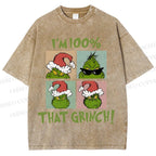 Unisex Grinch Christmas Printed Washed Tee