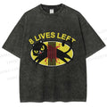 Unisex Black Cats 8 Lives Left Printed Washed Tee