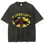 Unisex Black Cats 8 Lives Left Printed Washed Tee
