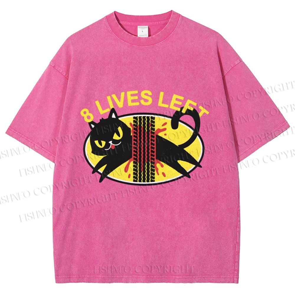 Unisex Black Cats 8 Lives Left Printed Washed Tee