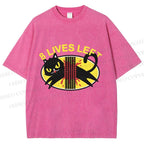 Unisex Black Cats 8 Lives Left Printed Washed Tee