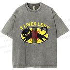 Unisex Black Cats 8 Lives Left Printed Washed Tee
