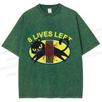 Unisex Black Cats 8 Lives Left Printed Washed Tee