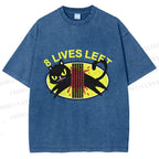 Unisex Black Cats 8 Lives Left Printed Washed Tee
