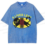 Unisex Black Cats 8 Lives Left Printed Washed Tee