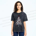 Unisex Skull Christmas Tree Printed Washed Tee