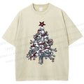 Unisex Skull Christmas Tree Printed Washed Tee