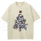 Unisex Skull Christmas Tree Printed Washed Tee