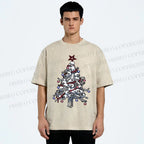Unisex Skull Christmas Tree Printed Washed Tee