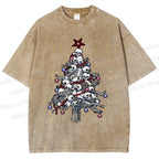 Unisex Skull Christmas Tree Printed Washed Tee