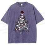Unisex Skull Christmas Tree Printed Washed Tee