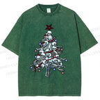 Unisex Skull Christmas Tree Printed Washed Tee