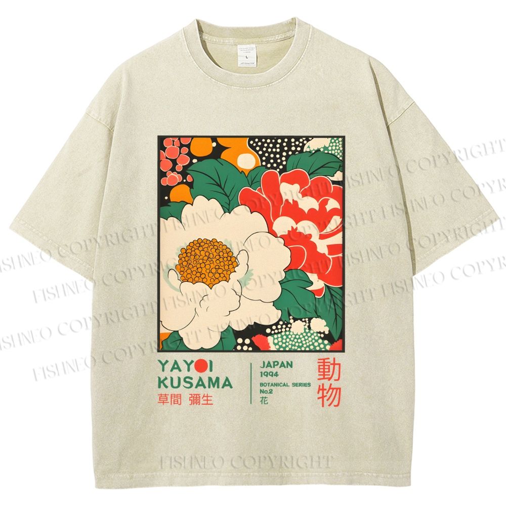 Unisex Japanese Yayoi Kusama Flowers Printed Washed Tee