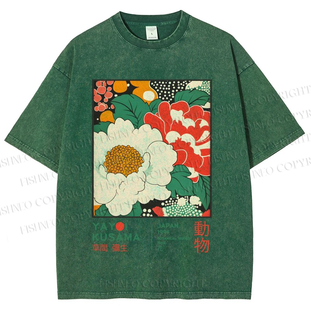 Unisex Japanese Yayoi Kusama Flowers Printed Washed Tee