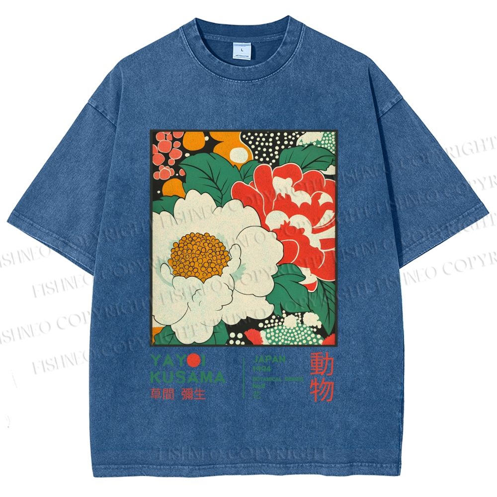 Unisex Japanese Yayoi Kusama Flowers Printed Washed Tee