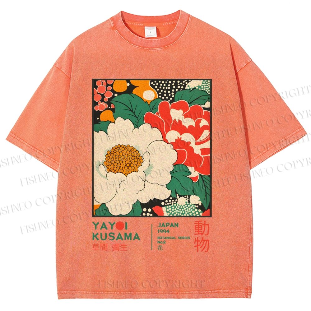 Unisex Japanese Yayoi Kusama Flowers Printed Washed Tee