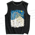 Unisex Silly Bear in Star Light Printed Washed Tank Top
