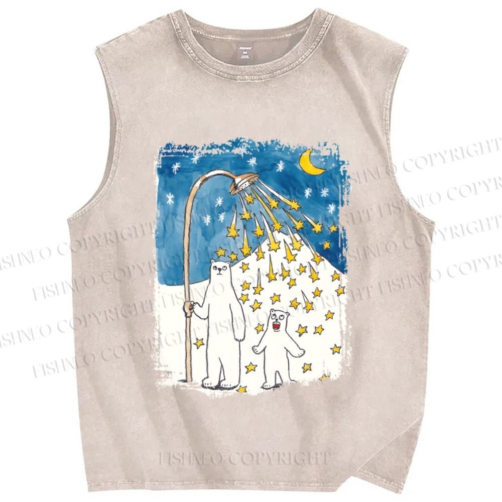 Unisex Silly Bear in Star Light Printed Washed Tank Top