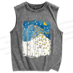 Unisex Silly Bear in Star Light Printed Washed Tank Top