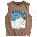Unisex Silly Bear in Star Light Printed Washed Tank Top