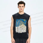 Unisex Silly Bear in Star Light Printed Washed Tank Top
