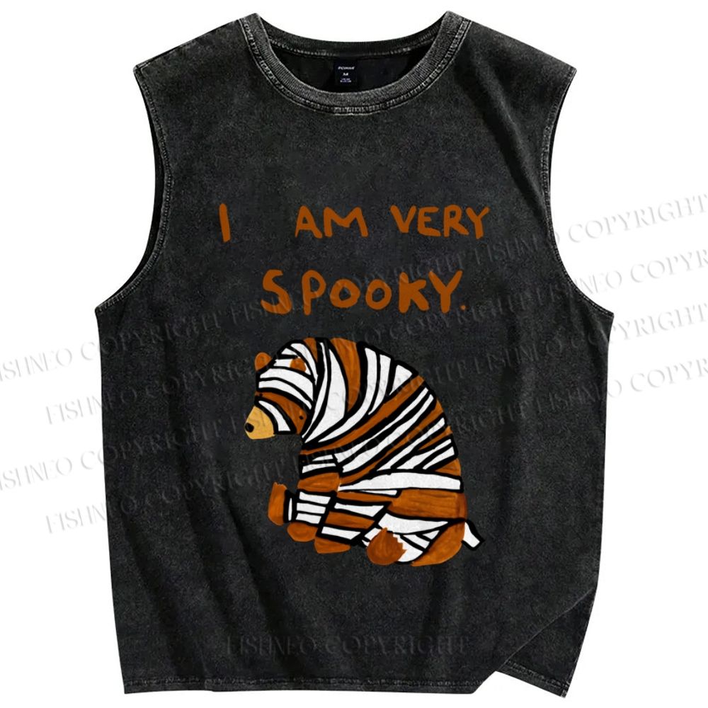 Unisex I am Very Spooky Upset Bear Printed Washed Tank Top
