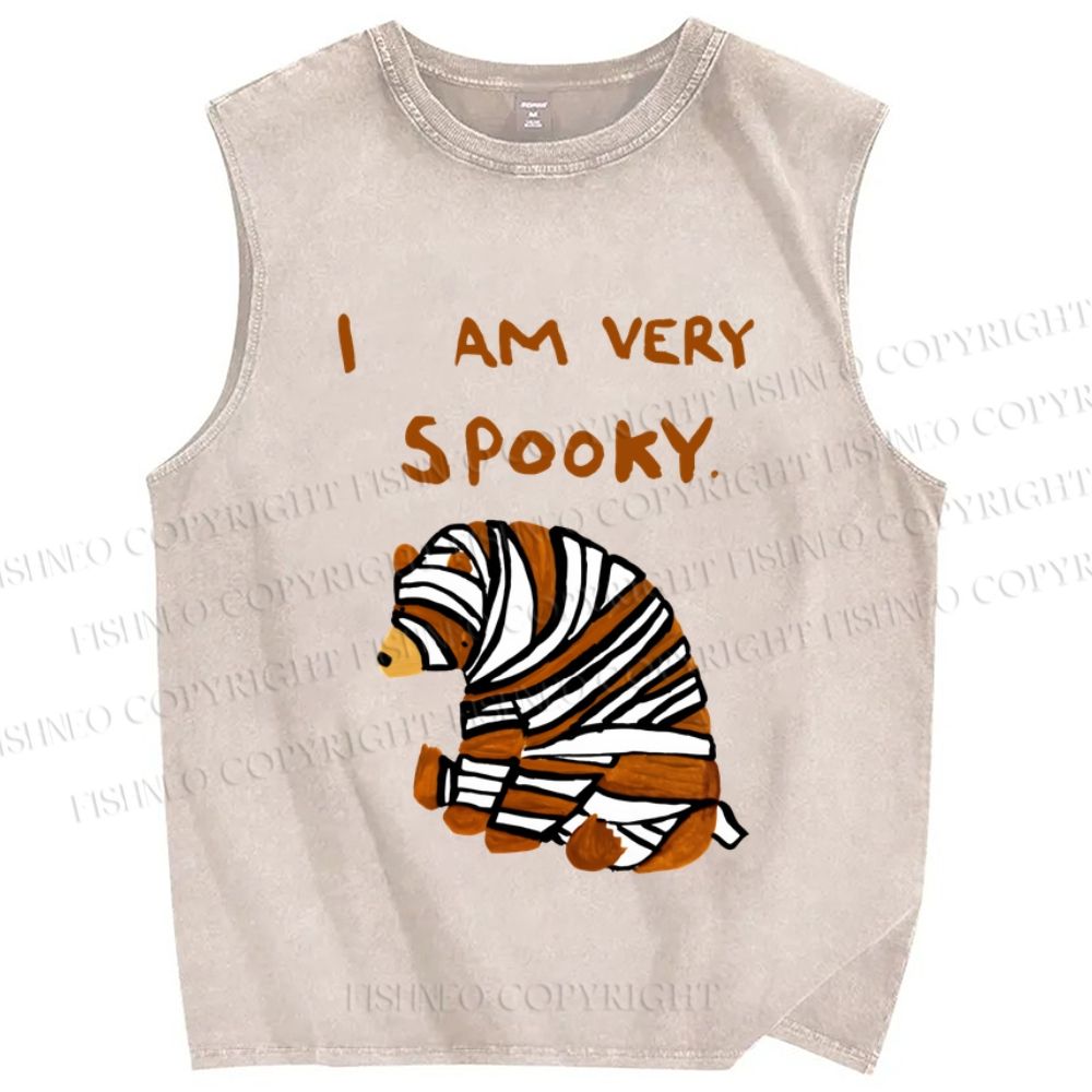 Unisex I am Very Spooky Upset Bear Printed Washed Tank Top