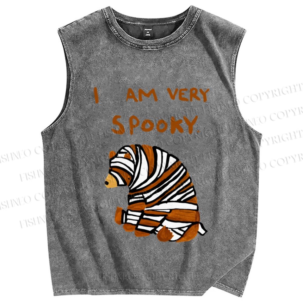 Unisex I am Very Spooky Upset Bear Printed Washed Tank Top